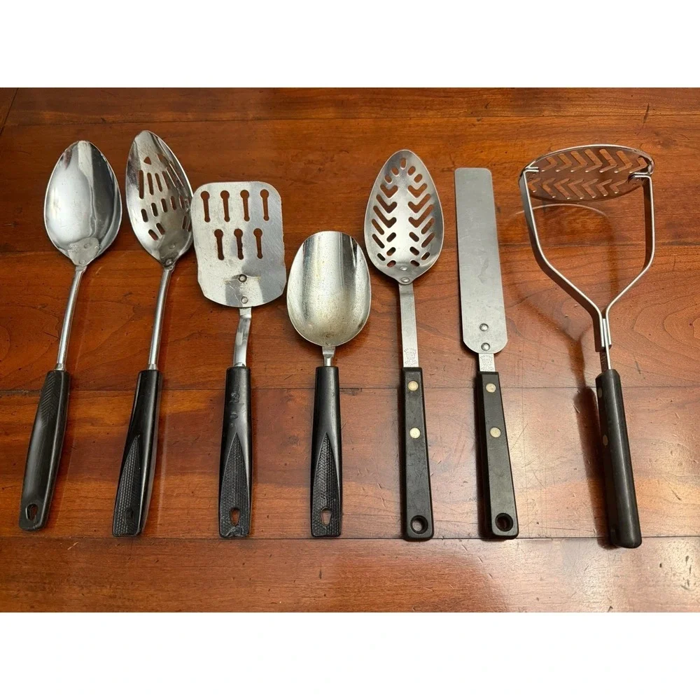 Vintage Mid Century Kitchen Utensil Lot of 7 Ekco Forge, Foley, Black Handles